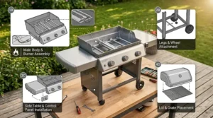 An instructional illustration highlighting the key features of the best 3 burner gas grill for family cooking.