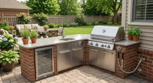 Custom outdoor kitchen island featuring the best built-in natural gas grill