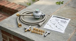 Convertible natural gas grill conversion kit featuring brass orifices and low-pressure regulator