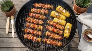 Demonstrating the grill grate size of a charcoal grill under $200 for a small family meal