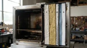 Thick wall insulation visible inside a premium pellet grill for serious barbecue enthusiasts designed for cold weather smoking